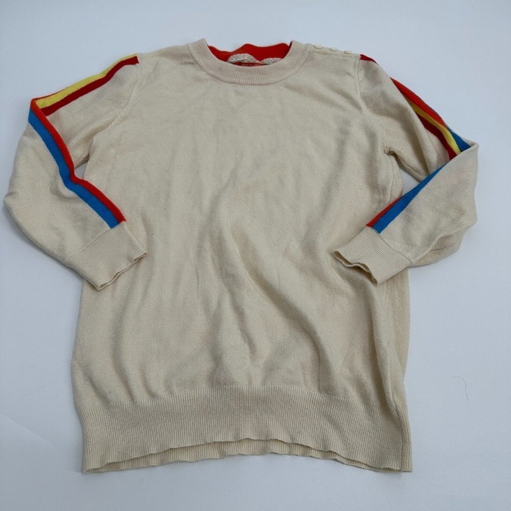 ModCloth Womens Sweater Medium Cream Striped Preppy Pullover Stretchy Knit